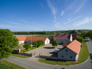 Eks. på luftfoto af smuk landejendom